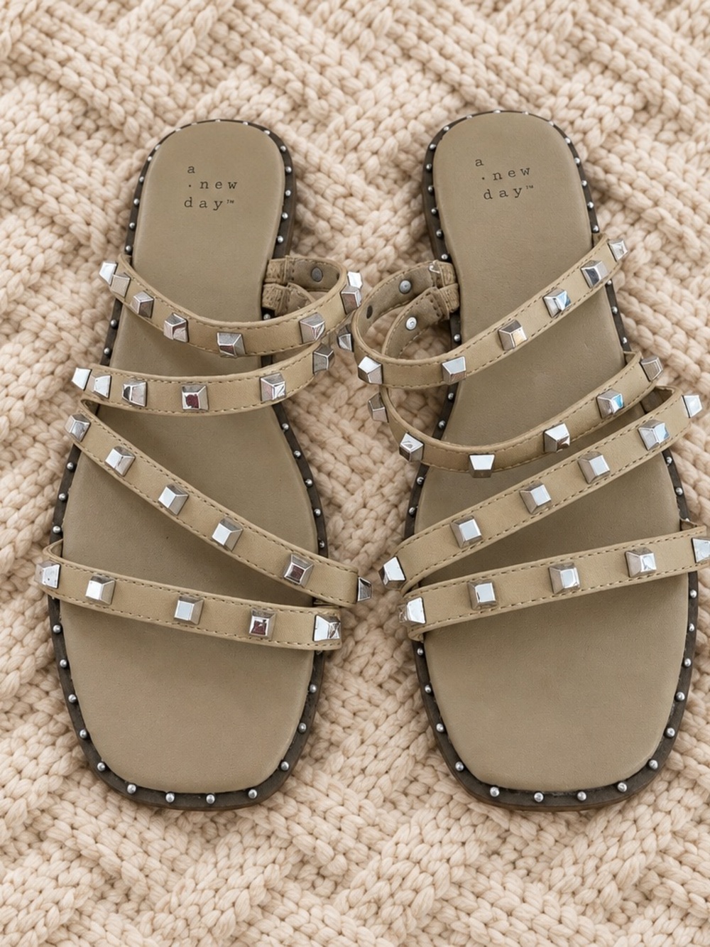 a new day Taupe Studded Multi-Strap Slide Sandals